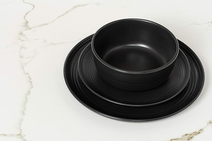 10 Strawberry Street Double Line 16 Piece Dinnerware Set, Matte Black