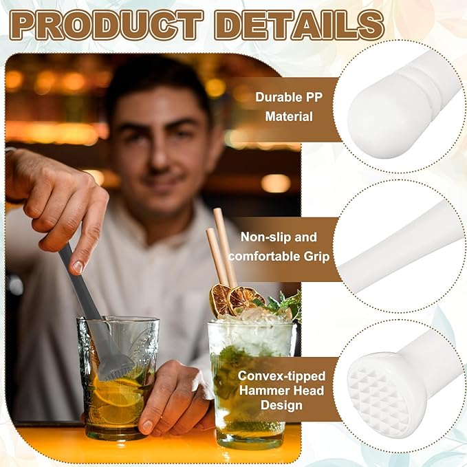 uxcell 8 Pcs Cocktail Muddler, 9 Inch PP Drink Muddler Bar Accessories Tools Ice Crusher for Home Party Cocktail Fruit Drinks, White (Thin)