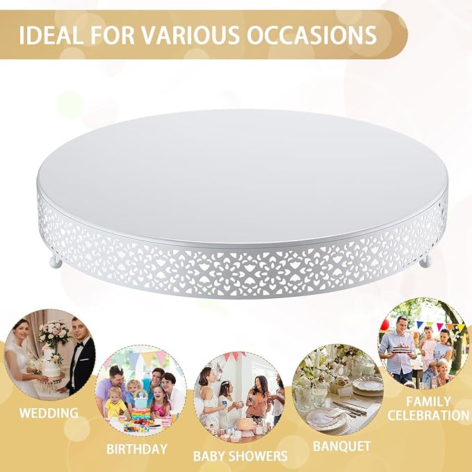 Wenqik Cake Stand 16 Inch Round Metal Cupcake Dessert Wedding Cake Stand Cookies Display Holder Fruit Serving Tray for Table Wedding Birthday Anniversary Party(White)