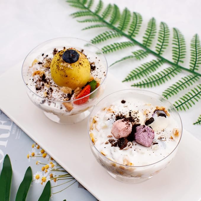 supernal 7oz Clear Dessert Cups,60 Pack Plastic Dessert Cups Serves 60 Guests,Ice Cream Cups Disposable,Clear Plastic Appetizer Cups Peferct for Desserts Cocktails Fruit Parfait Trifle Mousse Pudding