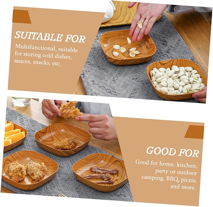 Veemoon Square Wood Bread Dipping Plate - Natural Palm Leaf Dinnerware for Appetizers and Snacks