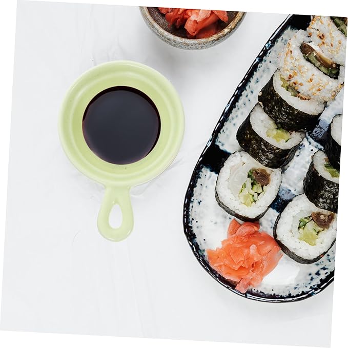 PRETYZOOM 4pcs Creative Ceramic Plates for Dipping Sauce Japanese Style Appetizer Bowls Cute Handle Design for Snacks Soy Sauce and Condiments Matte