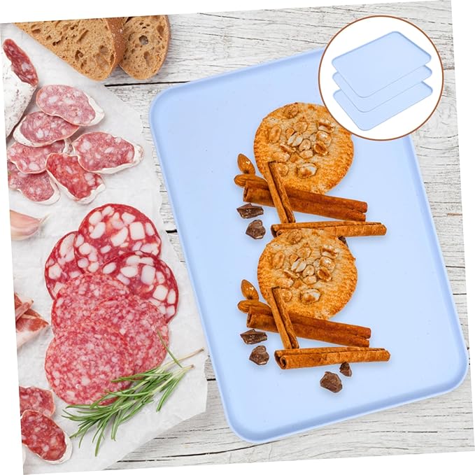 LIFKOME 3pcs Straw Serving Tray Rectangular Fruit Plate Modern Dessert Salad Plate Straw Dinner Tray
