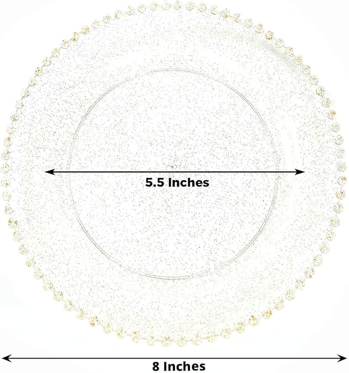 Efavormart 10 Pack Plastic Dessert Appetizer Plates in Clear Gold Glittered with Beaded Rim, Disposable Round Salad Party Plates 8"