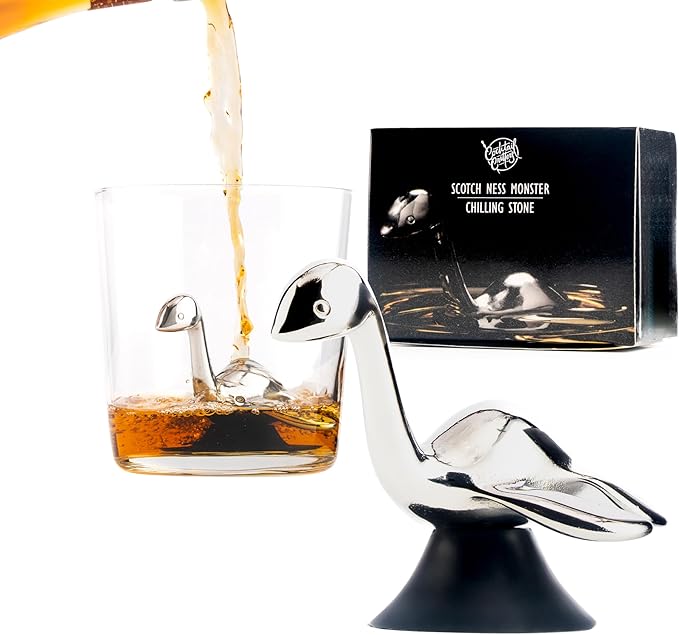 Loch Ness Whisky Chilling Stone – Stainless Steel Reusable Ice Cube | Novelty Bar Accessory for Father's Day, Whisky, Bourbon, Scotch & Cocktail Lovers (Classic Box)