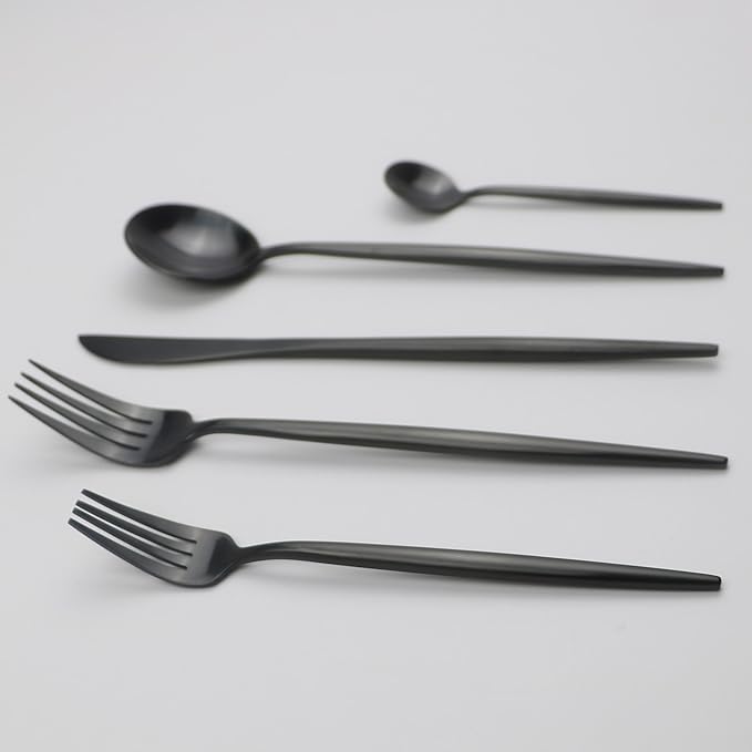 20-Piece 18/10 Stainless Steel Flatware Set, Serive for 4, With Fork Spoons Knife Teaspoon Dessert Fork for Home Kitchen Restaurant Hotel (Luxury Black)