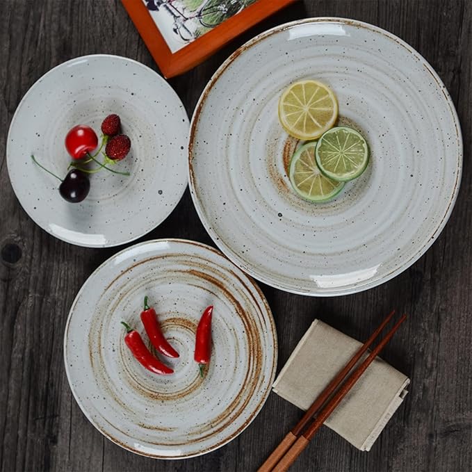 Dinnerware Sets, Porcelain Bowls and Plates Sets, Ceramic Dinnerware Set Retro, 16 Pcs Stoneware Dishes Set for 4, Plate/Bowl Tableware Combination Set for Family Party