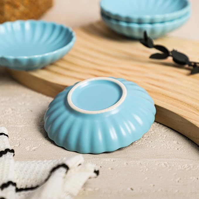 Gaolinci 3.5 Inches Flower Shape Ceramic Sauce Dish,Mini Side Seasoning Dish,Snack Serving Dishes,Porcelain Small Saucer Set(Set of 4)
