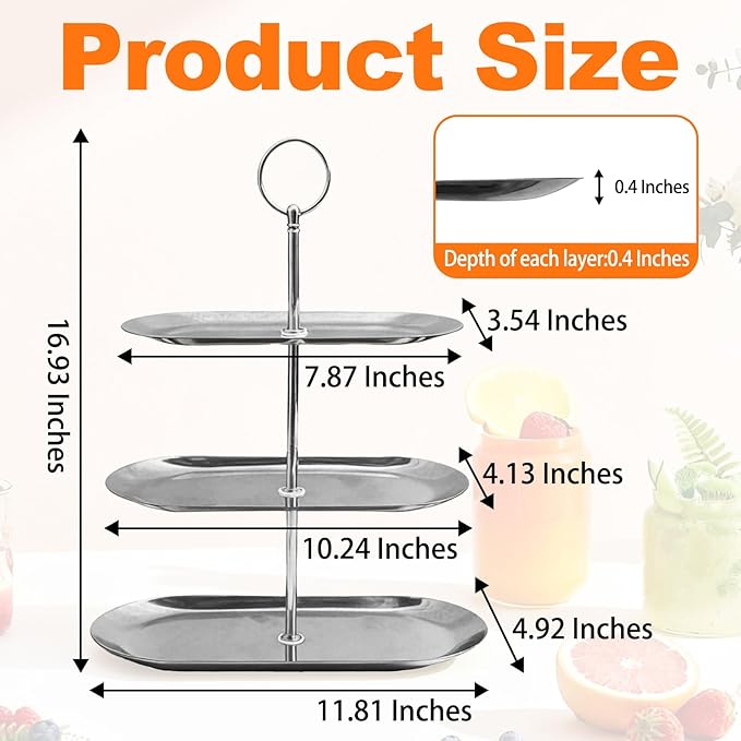 2PCS 3 Tiers Stainless Steel Cupcake Stand 3 Tiers Fruit Tray Dessert Plate Dessert Stand for Party Cupcake Display Tower for Birthday Wedding Afternoon Tea (Silver)