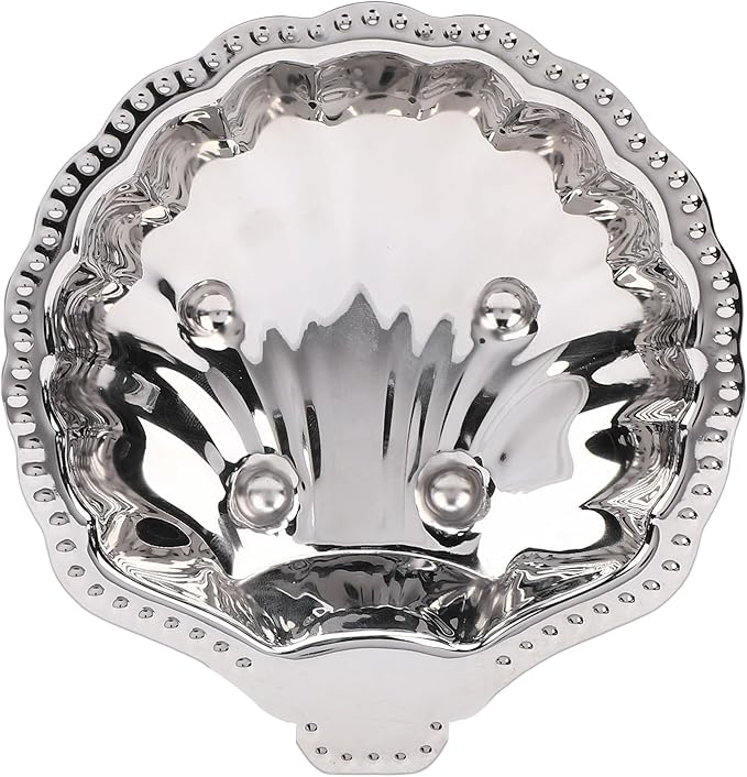 Pssopp Serving PlattersFruit BowlsTrays Dish, 304 Stainless Steel Silver Vintage Shell Shape Tray for Jewelry Nuts Dried Fruits Appetizers Metal Snack Serving Silver Tray