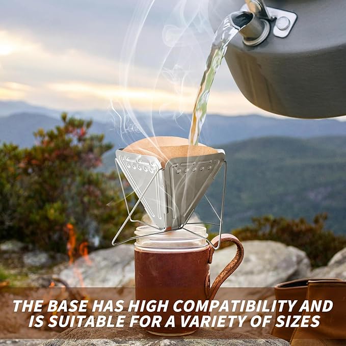 Pour Over Coffee Dripper, Folding Stainless Steel Coffee Drip Rack, Portable Pour Over for Office Home Travel Picnic Camping (2 cup)
