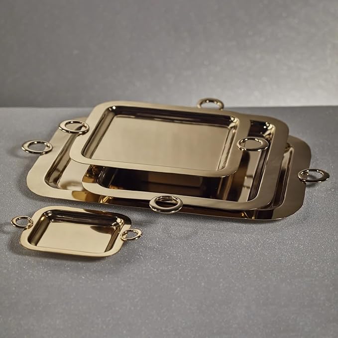 Zodax Stainless Steel and Brass Bar or Serving Trays in Polished Gold and Silver | Bacardi Polished Gold - Large