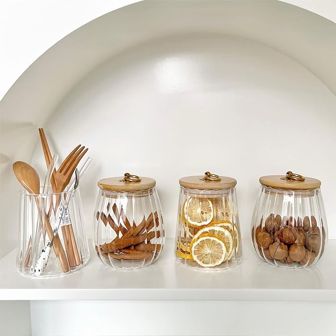 38 FL OZ Glass Jars With Bamboo Lids, Airtight Containers for Storage, Large Candy Jars for Coffee Nuts Cookie, Decorative Canister, 1130ml Oval