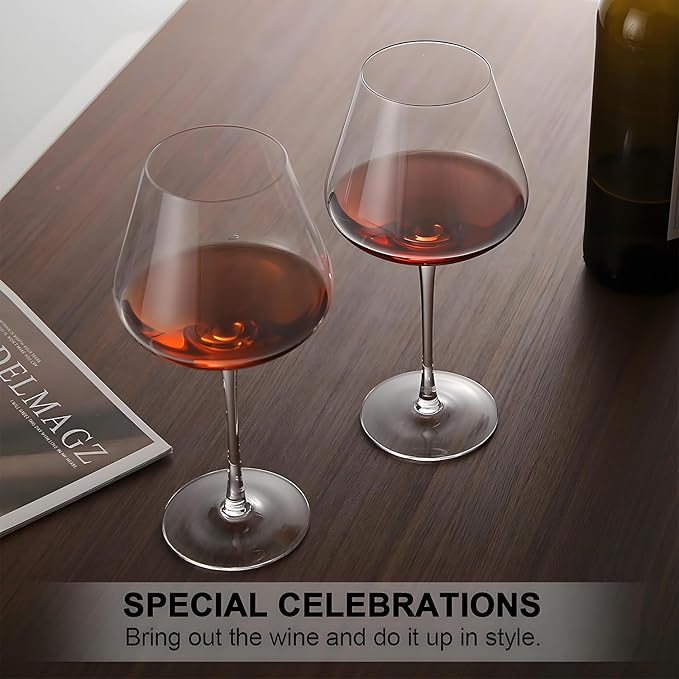 Set of 4 Burgundy Wine Glasses, 23 Ounce Hand Blown Crystal Red Wine Glass, Gift-Box for any Occasion, Italian Style, Lead-Free Premium Crystal Clear Glass