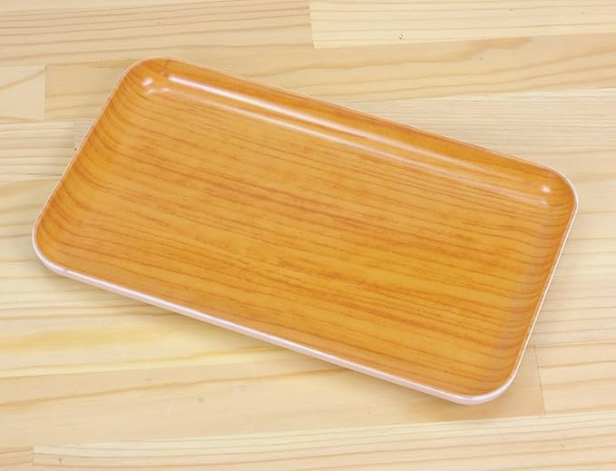 TATSU-CRAFT NR Non Slip Serving Tray with Faux Wood, Natural, Microwave Safe Plastic Tray, 8.5 x 4.9 Inches, Ideal for Cafeterias, Restaurants, Coffee Shops, Home, Fast Food, Snacks, Drinks, Tea, More