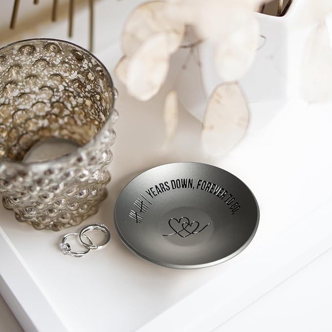 11 Year Anniversary Steel Gifts For Her Him, 11th Wedding Anniversary For Wife Husband, 4" Metal Ring Holder Dish Jewelry Tray - Unique Decoration Ideas Steel Gift For Men Women Couple