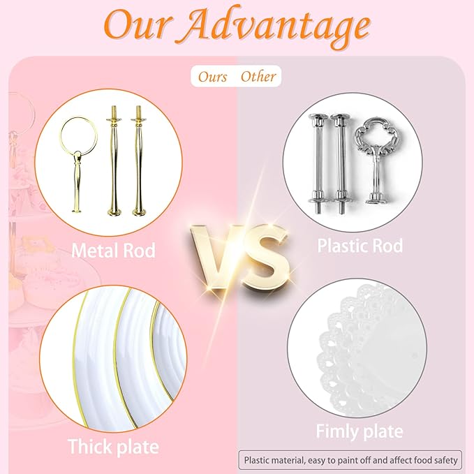 10 Pcs Cupcake Stand Set-Dessert Table Display Set-Cupcake Display Stand-Cupcake Tier Stand with 4X Large 3-Tier Cupcake Stands + 6X Appetizer Trays Perfect for Wedding Baby Shower Home Birthday