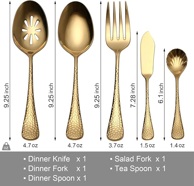 Quality Material Silverware Set with Squared Edge,18/10 Stainless Steel Cutlery Set,45 Piece Flatware Set,Service for 8,Dishwasher Safe(45)(gold)