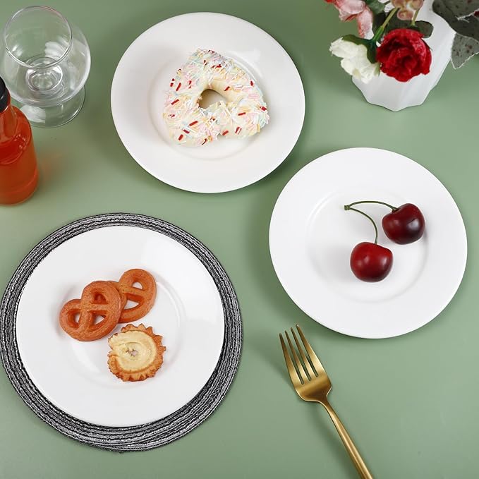 12 Pack Porcelain Dessert Plates, 6 Inch Dessert Plates, Small Ceramic Appetizer Plates, Microwave, Oven, Dishwasher Safe,White