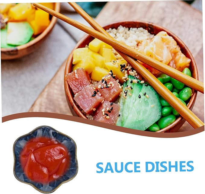 KICHOUSE 3pcs Japanese-style Ceramic Sauce Plates Dipping Bowls Blue Glazed Tableware for Appetizers and Snacks