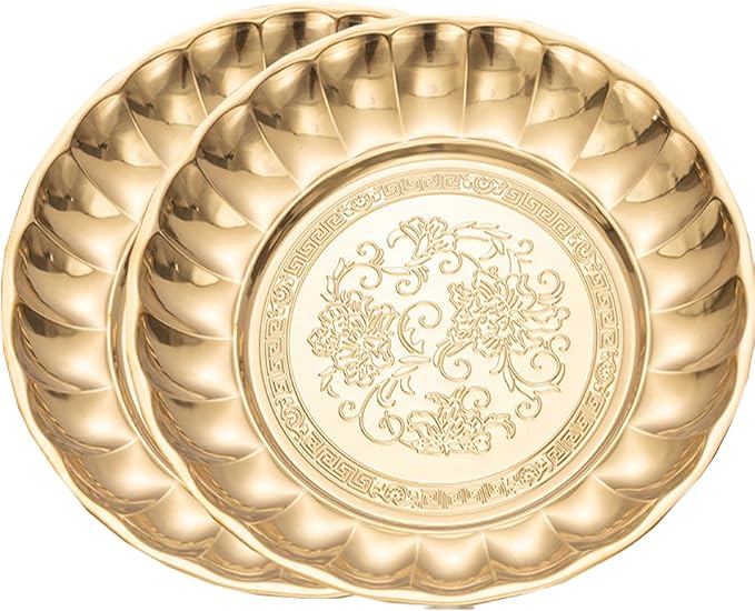 Stainless Steel Gold Plates 8.5 Inch Lightweight Unbreakable Dinner Dishes Plates 2 Pack Dessert Snack Plates for Outdoor Camping Wedding - Reusable & Shatterproof