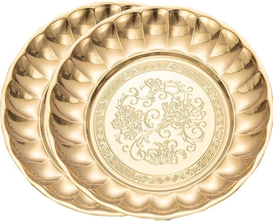Stainless Steel Gold Plates 8.5 Inch Lightweight Unbreakable Dinner Dishes Plates 2 Pack Dessert Snack Plates for Outdoor Camping Wedding - Reusable & Shatterproof