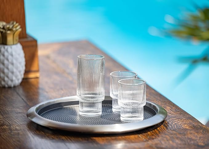 Service Ideas TR1614RI Tray with Removable Insert, 14" Round, Stainless Steel, Brushed