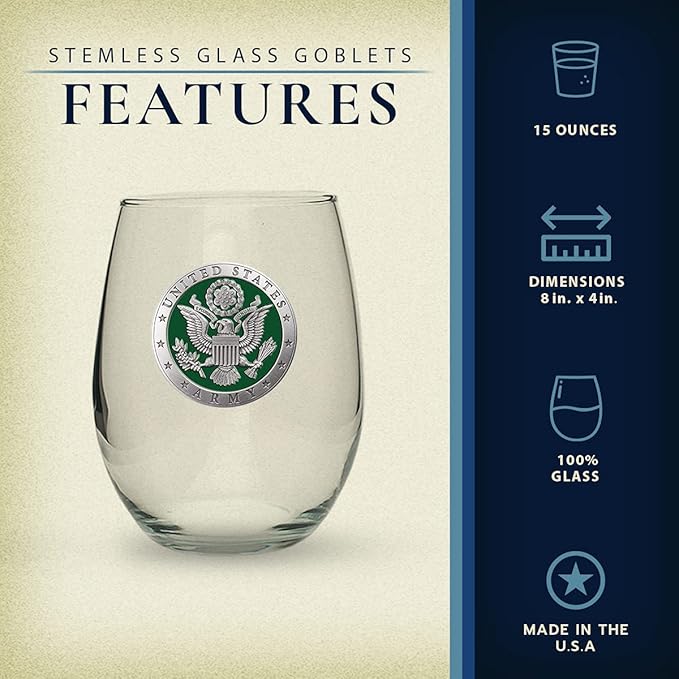 Heritage Pewter Army Stemless Glass Goblets – Set of 2 | 15 OZ Goblet Wine Glasses | Expertly Crafted Pewter Glass