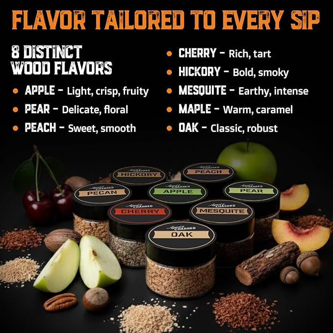 Electric Whiskey Smoker Kit - Whiskey Gifts for Men Dad - Premium Amarena Cherries, Syrup, Orange Dried Slices and 8 Flavors Wood Chips - Old Fashioned Cocktail Smoker kit