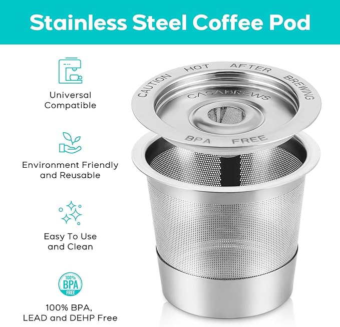 CASABREWS CASKF01 Reusable K Cups Coffee Pods for Keurig, Universal Stainless Steel Refillable Reusable K Cup Coffee Filters Compatible with Keurig 1.0 Coffee Machines, Eco-Friendly, BPA-Free