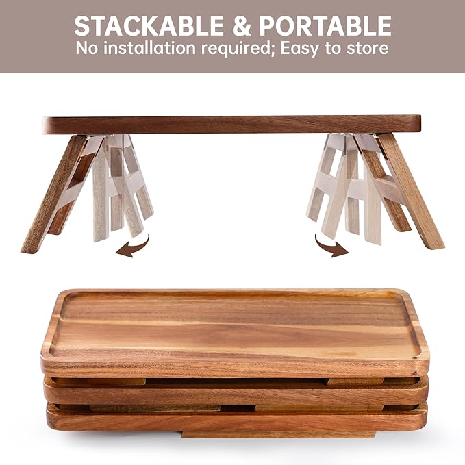 3 Tier Serving Tray 17 Inch Wooden Tiered Tray Stand Foldable Dessert Table Display Set Decor Charcuterie Boards Rustic Wood Platters Trays for Party Food Display