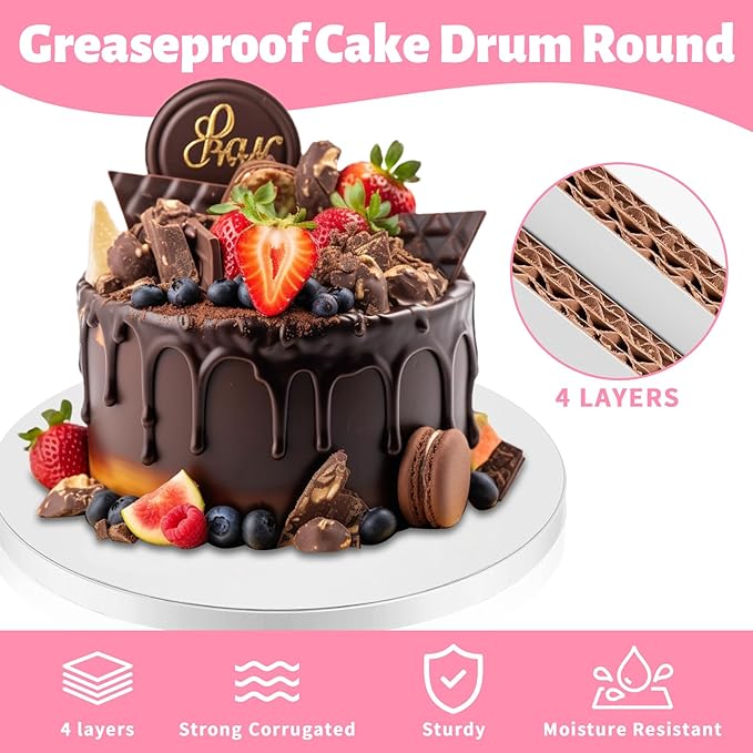 12 PCS White Cake Boards 8 Inch Cake Drums with 1/2-Inch Thick Smooth Edges for Multi Tiered Birthday Wedding Party Cakes Board. (8inch(12pack))