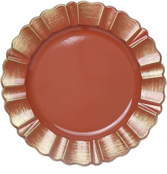 Efavormart Set of 6-13" Round - Terracotta Plastic Charger Plates With Waved Scalloped Rim for Wedding, Outdoor Receptions, Banquets, Holiday Dinner plates Chargers