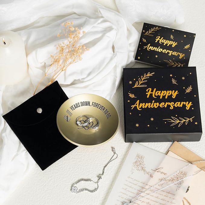 8 Year Anniversary Bronze Gifts for Her Him, 8th Wedding Anniversary for Wife Husband, 4" Metal Ring Holder Dish Jewelry Tray - Unique Decoration Ideas Bronze Gift For Men Women Couple