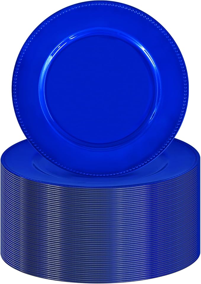 50 Pcs Royal Blue Charger Plates Round Charger Plates13 Inch Bulk Wedding Dinner Elegant Reusable Plastic Chargers Plates Wedding Holiday Party Baby Shower Event Decoration (Royal Blue)