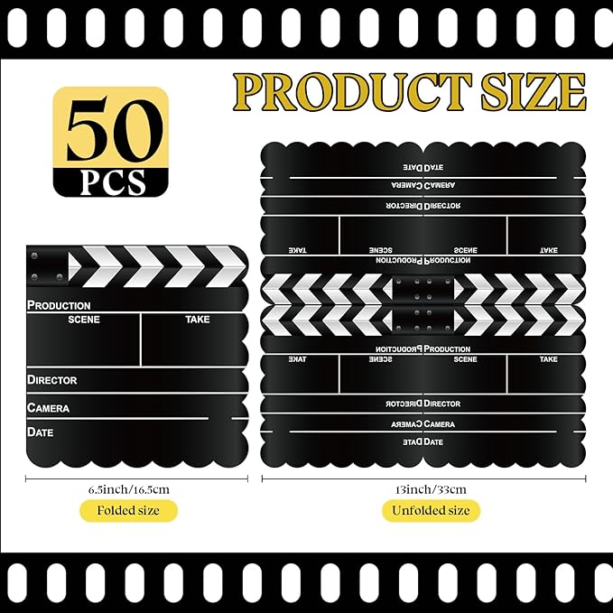 50Pcs Movie Night Scalloped Paper Napkins - Movie Theater Decor Napkins Disposable Film Themed Party Tissue for Birthday Awards Ceremony Hollywood Supplies