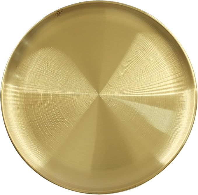 Piutouyar 26 cm / 10.24 Inch Round Serving Tray, Stainless Steel Circular Metal Platter, Decorative Tray Gold Dinner Dishes for Kitchen, Bathroom, Home
