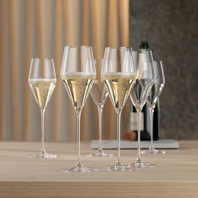 Spiegelau Definition Champagne Flutes, Elegant Crystal Champagne Glasses Gift Set, Perfect for Prosecco, Sparkling Rose, Mocktails, Home Bar Accessories, Housewarming, Wedding Gifts, 9 oz, Set of 4