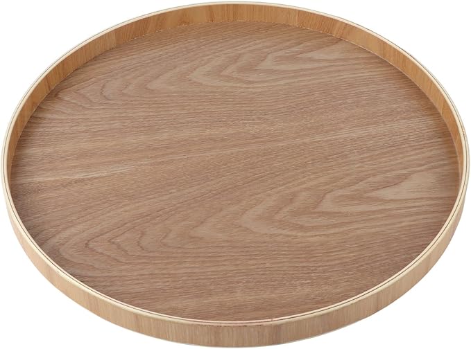 19” Black Round Leather Tray For Coffee Table,Black Round Serving Tray,Black Round Tray Round Shape Solid Wood Tea Coffee Snack Food Meals Serving Tray Plate Restaurant Trays Black (Wood)