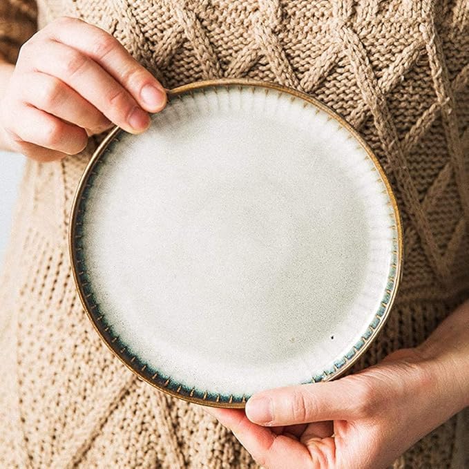 Porcelain Dinnerware Sets Plates and Bowls Sets 16pcs Dinnerware Sets, Ceramics Dinner Set for 4, Sky Brown Tableware Set, Complete Porcelain Combination, Retro Distressed Style