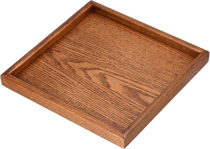 PATIKIL Wood Serving Tray 9.4 Inch, Square Decorative Platter for Home Decor Kitchen Table Candle Holder, Brown