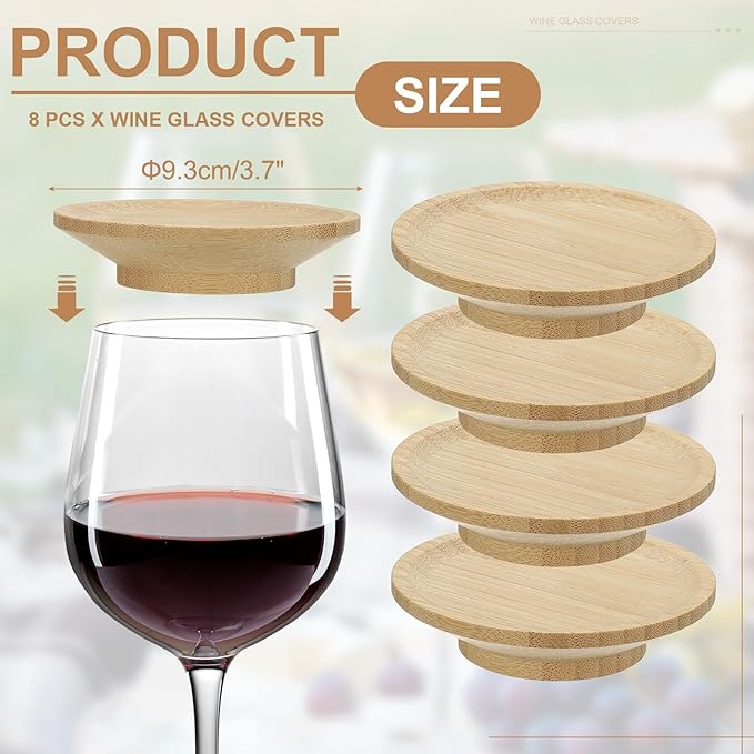 uxcell Wine Glass Charcuterie Lids, 3.7 Inch Wine Glass Covers Bamboo Appetizer Plates for Family Gatherings, Bars, Restaurants Party 8Pcs