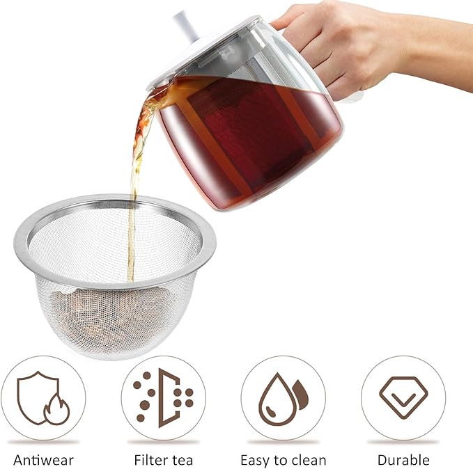 Yardwe Stainless Steel Tea Strainer Basket 2.8 Inch Mesh Infuser Insert for Loose Leaf Tea Brewing Replacement Teapot Filter