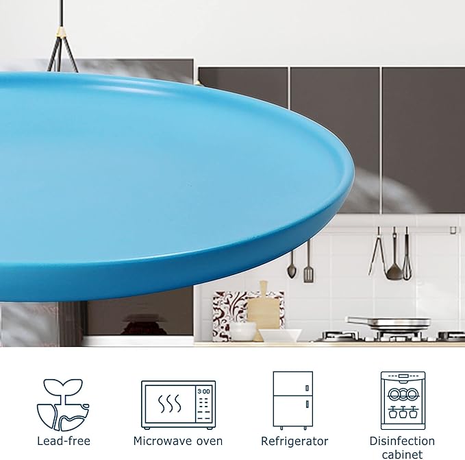 10 Inch Dinner Plates, Matte Blue Ceramic Plates Set of 3, Scratch, Microwave & Dishwasher Safe