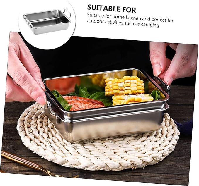 VOSAREA 1Pc Stainless Steel Food Tray with Handles Smooth Surface Snack Holder for Barbecue Fruits and Snacks Practical Silver Platter for Easy Serving