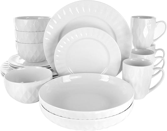 Elama White Porcelain Dish Dinnerware Set, 18 Piece (Elama Glossy)