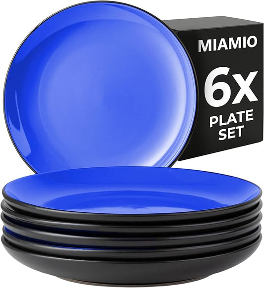 MIAMIO – 6 x Plate/Dinner Plate Set Stoneware Ceramic Tableware Set - Le Papillon Collection (Blue, 8 Inch)