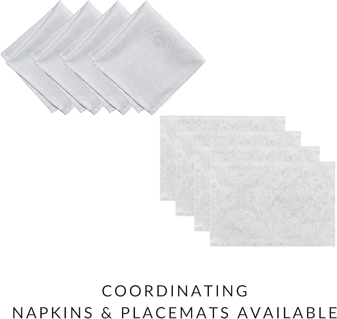 Elrene Home Fashions Caiden Elegance Damask Waterproof, Stain & Wrinkle Resistant Fabric Tablecloth, 52" x 52" Square, White