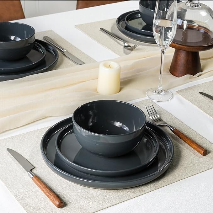 Stellar Plates and Bowls Sets Dishes Set for 8 Handpainted Dinnerware Sets 24 Pieces, Speckled Ceramic Plate Set Scratch Resistant Microwave & Dishwasher Safe (Laguna Dawn)