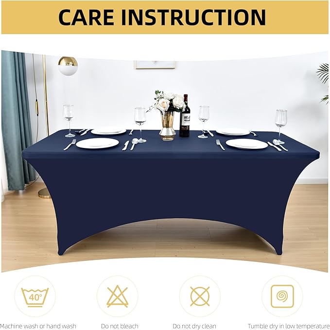 6-Pack 8ft Spandex Table Covers for Rectangle Folding Tables - Washable Elastic Tablecloth - Ultimate Fitted Table Protector for Birthday Parties, Trade Shows, Banquet